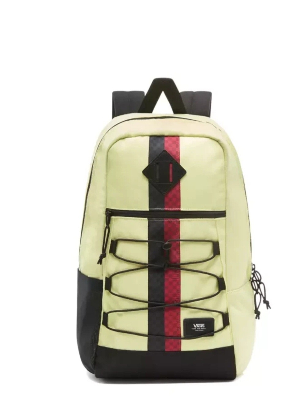 Vans Cream Backpack with Black and Red Center Stripe Accents
